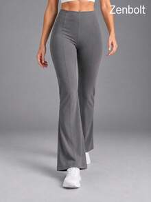 ZenBolt Women's High Waist Patchwork Flare Yoga Pants, Tummy Control Elastic Gym Workout Flare Pants - Grey - View 3