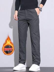 Autumn/Winter Men's Thermal Lined Thick Solid Color Pocket Warm Casual Tapered Long Pants - Dark Grey - View 6