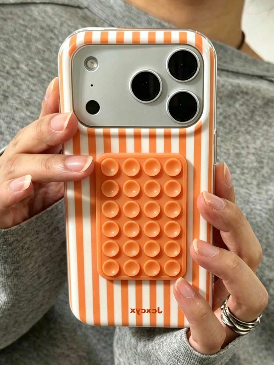 簡約拼色吸盤手機殼,適用 18 17 Pro Max、18 17 Pro、17、16、14、13、12、15 Pro Max、14、15、16 Plus、14、15、13、12、11、16、17,極簡糖果色防震保護殼 - 橘色 - 查看 1