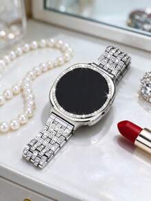 女款閃亮水鑽金屬錶帶與手錶保護殼組合，相容 Galaxy Watch 4/5/6/7/8/9 系列 40、44mm，時尚奢華商務休閒派對風格，防摔硬 PC 手錶保護殼 - 錶帶+錶殼-銀色 - 查看 3