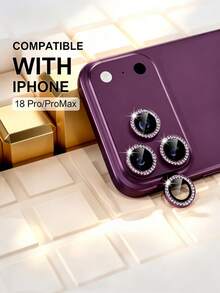 3片裝相機鏡頭保護膜，相容 iPhone 18 Pro/18 Pro Max，9H 強化玻璃超清晰亮面鏡頭蓋，金屬環裝飾，酒紅鑽石風 - 酒紅色 - 查看 3