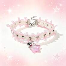 1pc Cute Floral Lace Cat Collar, Detachable Kitten Collar With Bell And Shiny Star Pendant, Soft Pet Collar, Suitable For Small Adult Cats, Perfect For Daily And Holiday Wear, Gift For Pets - Multicolor - View 11
