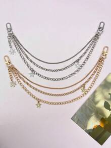 1pc Sweet Cool Style Multi-Strand Layered Chain, Sparkling Crystal Star And Snowflake Pendant Metal Waist/Pant Chain, Fashionable Draping Accessory For Jeans/Handbags/Backpacks, Streetwear Jewelry Accessory For Daily Wear - Multicolor - View 1