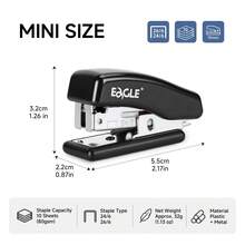 Eagle Set Stapler Mini Portabel dan Pencabut Staples Terintegrasi, Termasuk 1000 Staples, Stapler Kecil Kapasitas 10 Lembar yang Ringkas, Cocok untuk Kantor dan Rumah, Kompatibel dengan Staples Pengganti 24/6 dan 26/6, Merah/Biru/Hitam - 868+1008 - View 4