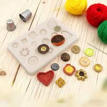 The 1pc Simulation Button Shaped Silicone Mold Is Suitable For Handmade Art Production, DIY Creative Props, Various Button Shapes, Simple Demolding, And Reusable Silicone Molds. - Beige - View 4