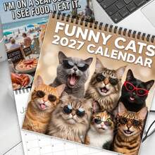 1 2027 Funny Cat Expression Calendar - Humorous Kitten Calendar With Daily Quotes And Monthly Pages, Suitable For Home And Office Decor, Cat Lovers, Adult Gifts, Applicable For Father's Day, Christmas, With Monthly Layout Annual Planner - Multiple Styles - View 1