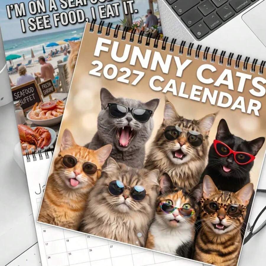 1 2027 Funny Cat Expression Calendar - Humorous Kitten Calendar With Daily Quotes And Monthly Pages, Suitable For Home And Office Decor, Cat Lovers, Adult Gifts, Applicable For Father's Day, Christmas, With Monthly Layout Annual Planner - Multiple Styles - View 1