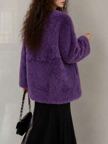 Women's Purple Casual Lazy Fluffy Knit Pullover Sweater, Long Sleeve, Comfortable & Warm, Regular Fit, Suitable For Winter Wear - Purple - View 2
