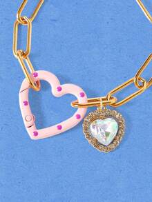 Popjeli 1pc Fashionable Cute Geometric Colorful Enamel 3D Heart Charm Adjustable Stainless Steel Chain Bracelet - Oil-dripping Heart Chain Bracelet - View 2
