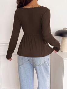 SCARLUX Autumn/Winter Y2K Women's Brown V-Neck Long Sleeve Knit Top, Suitable For Back To School, Street, Commute And Home Comfort Wear - Brown - View 9