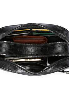 Storage Handbag, Large Capacity Business Handbag, Double-Layer Toiletry Bag, Wallet - Black - View 5
