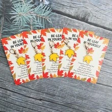 5pcs/10pcs Autumn Maple Leaf Thanksgiving Theme Keychain, Comes With "Be Yourself" Encouragement Support Leaf Greeting Card, Thanksgiving Gift, Autumn Party Favor, Colleague Appreciation Blessing Support Gift, Daily Backpack Accessory - Multicolor - View 6