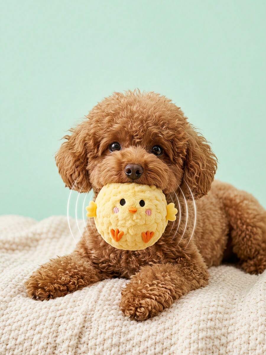 PETSIN 2/1pc Yellow Chick Pet Interactive Bouncing Sound Toy Ball, Cat Dog Teething Chewing Ball, Durable Battery-Free Training Toy