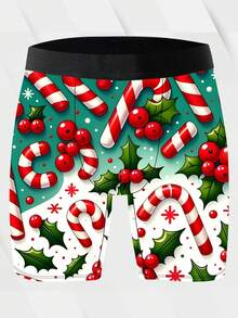 4pcs Men's Creative Underwear, Christmas Print, Knitted Fabric, Quick Dry & Breathable, Long Leg Boxer Briefs, Suitable For Sports And Casual Wear - Multicolor - View 2
