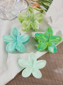4件組波希米亞清新綠色漸層雞尾花髮夾，夏季度假風花卉髮飾，適合女生後腦盤髮 - 彩色 - 查看 6