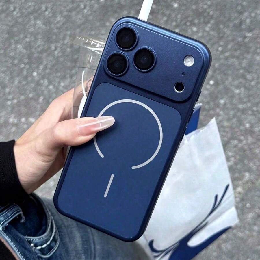 磨砂金屬磁吸手機殼,相容 iPhone 18 Pro Max 17 16 15 14 13 Pro,附鏡頭保護蓋,支援無線充電,防震保護殼,適合送給女性與男性的禮物 - 藍色 - 查看 1