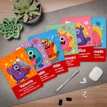 36Pcs Cute Cartoon Monster Spanish Emotion Cards, Colorful Kids Mood Expression Flashcards, Fun Spanish Vocabulary Prompt Cards For Classroom Decor, Parent-Child Interaction, Children Birthday Gift - Multicolor - View 8