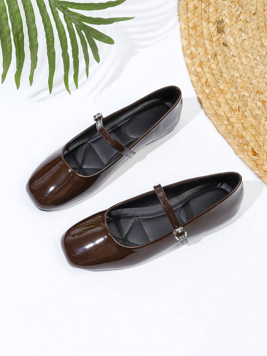 French Square Toe Mary Jane Shoes, Versatile & Elegant Shoes For Women - Brown - View 1