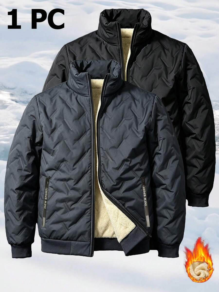 Men's Autumn/Winter Thermal Lined Grey Zipper Pocket Casual Outdoor Sports Jacket, Suitable For Hiking, Commuting, Running And Other Sports - Grey - View 1