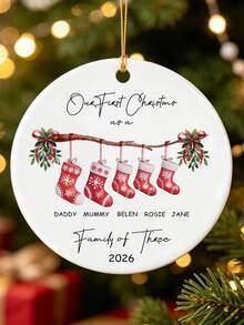 Personalized Home Christmas Decor, Christmas White Ceramic Slice Hanging Ornament, Ceramic Keepsake, Christmas Tree Decoration/Hanging Ornament, Home Decor, Name Tag, Special Gift, Commemorative Plaque, Holiday Birthday Party Hanging Tag - White - View 3