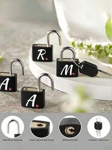 Pink Heart White Letter Pattern Portable Small Luggage Lock, Luggage Lock With 2 Keys, Black Shell Luggage Lock, Compact And Sturdy, Luggage Lock, Mini Luggage Lock, Travel Bag Metal Key Lock, Durable, Small Brass Lock With Shell, Backpack, Suitcase, Laptop Bag, Back To School, Graduation Season Gift - Multicolor - View 8