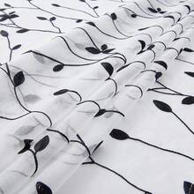 2pcs Embroidered Semi-Sheer Curtains, Light Filtering, Suitable For Kitchen, Home Or Office, Solid Color Design, Modern Country Style, Suitable For Bedroom And Living Room Use - Black - View 3