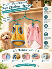 1pc Heavy-Duty Foldable Pet Clothes Hangers - Adjustable Thickened Multi-Function Dog Cat Hangers With Short Neck, Space-Saving Collapsible Rack For Pet Sweaters, Dresses & Coats - Multicolor - View 5