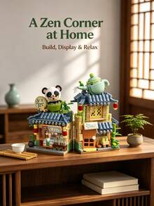 City Architecture Miniature Building Blocks Model, Panda Tea House, Western Restaurant, Spring Flower Shop 2-Story Building, Suitable For Adults To Relieve Stress And Reduce Anxiety, Interesting Adult Game Set, Creative Home Scene Puzzle, Perfect Birthday Gift, Exquisite Bedroom Construction Model (With Stickers) - Multicolor - View 4