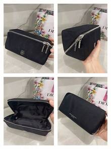 Givenchy Black Canvas Double Zipper Storage Bag, Large Capacity Multifunctional Makeup Bag, Minimalist Portable Pencil Case, Unisex Everyday Carry Organizer, Practical Daily Gift - Black - View 5