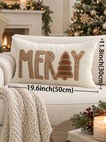 1pc Christmas MERRY Embroidered Pillow Case, Christmas Tree Pillow Cover, Suitable For Indoor Decoration, Christmas Decoration, All Season Pillow Case, Without Insert - Multicolor - View 4