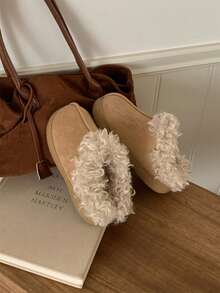 XIXITIAO Vintage Wearable Fuzzy Slippers For Winter, Non-Slip Warm Casual Versatile Moccasin Slippers For Women - Khaki - View 3
