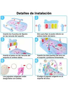 Gimnasio de juegos para bebés con piano desmontable, alfombra musical suave, incluye 5 juguetes colgantes, tapete interactivo para bebés 0-36 meses, ideal para practicar posición boca abajo - Azul - Ver 8