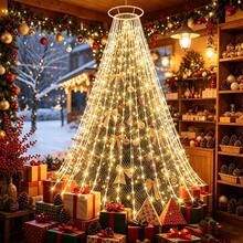 1pc 200LED Warm White Christmas Tree Waterfall Fairy String Lights, USB Powered, 8 Lighting Modes, IP66 Waterproof Hanging Lights, Suitable For Indoor Yard Tree Decoration, Christmas, Thanksgiving, Holiday Atmosphere Decoration - Christmas Waterfall Lights - View 2