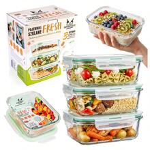 Superbutelki Glass Food Storage 1L Containers With Airtight Lids, Heat Resistant Lunch Boxes For Meal Prep, Oven, Microwave, Freezer And Refrigerator, Reusable Leakproof Glass Containers For Home, Kitchen, Work, School And Everyday Food Storage - Mint Blue - View 1