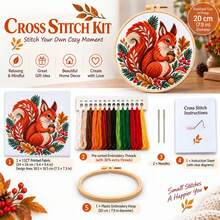 5 Sets Nordic Forest Animal Cross Stitch Full Material Kit Including Embroidery Hoop 11CT Small Fox/Deer/Hedgehog/Owl/Squirrel Printed Pattern Handmade DIY Gift For Best Friend Bedroom Living Room Decor Simple For Beginners - Multicolor - View 15