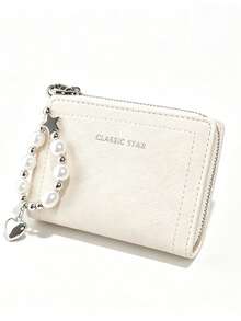  Zip Wallet With Pearl Chain Heart Charm, PU Leather Card Holder Portable Coin Purse For Women, Cute Aesthetic Y2K Purse For Teen Girls - Multicolor - View 12