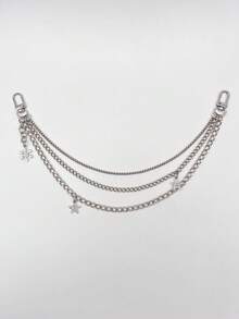 1pc Sweet Cool Style Multi-Strand Layered Chain, Sparkling Crystal Star And Snowflake Pendant Metal Waist/Pant Chain, Fashionable Draping Accessory For Jeans/Handbags/Backpacks, Streetwear Jewelry Accessory For Daily Wear - Multicolor - View 7