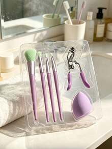 4pcs Makeup Brush Set With Eyelash Curler And Makeup Sponge, Multi-Functional Makeup Tool Set, Suitable For Foundation, Eyeshadow, Blush, Portable Makeup Gift Box, Suitable For Girls And Women - Multicolor - View 7