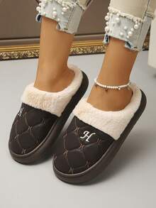 Thermal Slippers Winter Style Dormitory New Couple Indoor Home Thermal Lined Thick Anti-Slip Warm Leather Slippers - Brown - View 4