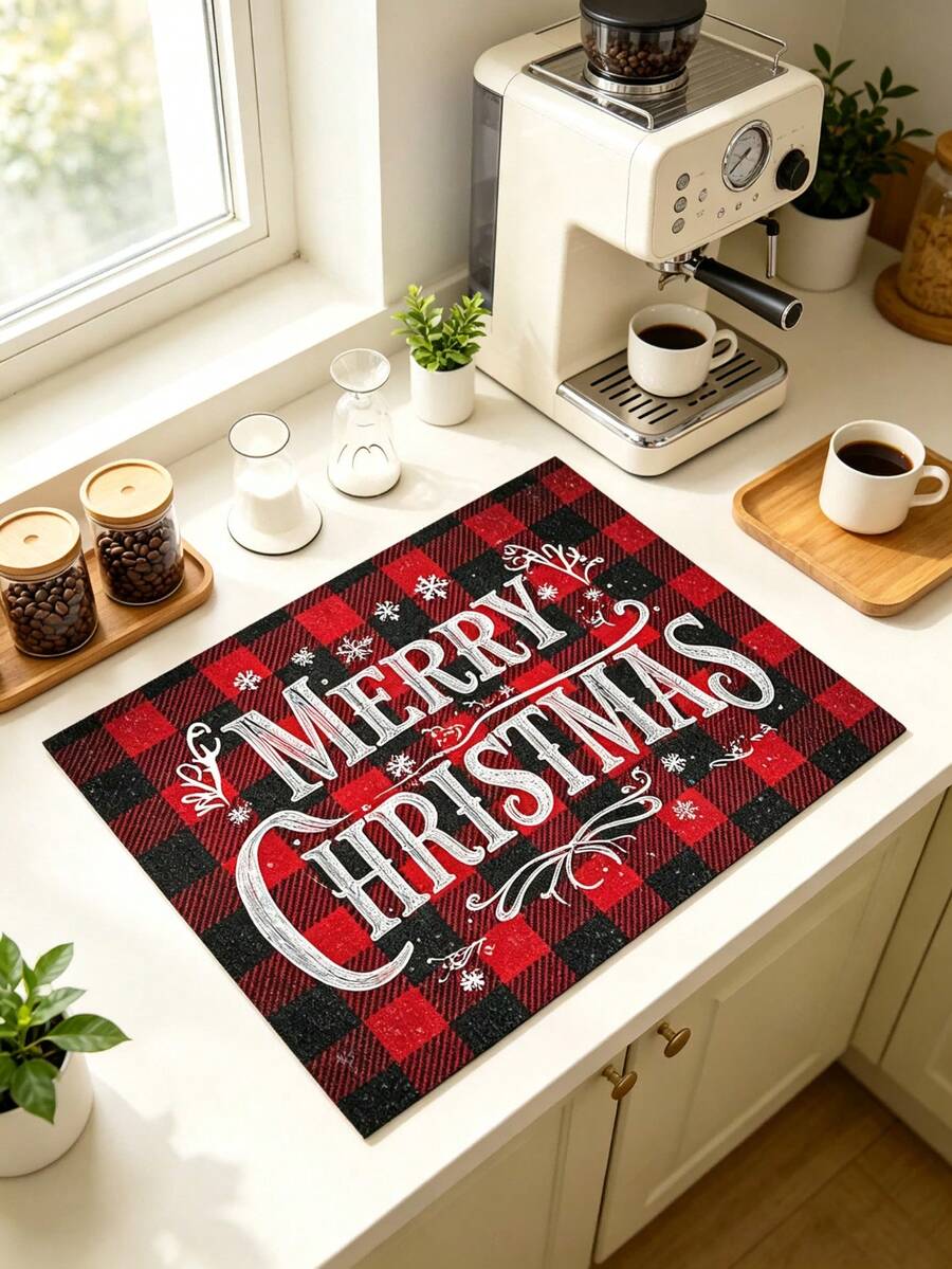 1PC Christmas Element Welcome Mat, Diatomite Absorbent Small Rug, Non‑Slip Floor Mat For Stove Coffee Machine Water Bar Counter, Christmas Halloween Home Decor, Indoor Outdoor Doormat For Front Door Kitchen Area