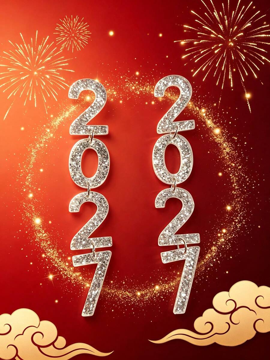 誇張小眾創意時尚 2027 新年獨特設計閃亮耳環 - 款式17 - 查看 1