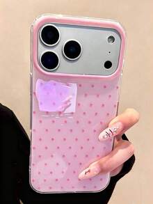 可愛粉色波點圖案亮面果凍手機殼，適用於 iPhone 17 Pro Max 16 Pro Max 17 16 15 14 13 12 Pro Max 11，可愛防震軟質後蓋 - 粉色 - 查看 4
