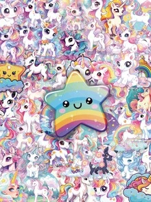 56Pcs Cute Kawaii Unicorn PET Stickers For Kids, Rainbow Unicorn Star & Flower Decals, Party Decor Decals For Scrapbooking, Water Bottle, Laptop & DIY Decor - Multicolor - View 2