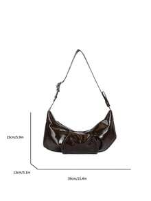 Modern Style Glossy PU Material Women's Crossbody Bag, High-End Pleated Design, Coffee Color Adjustable Shoulder Strap Shoulder Bag/Crossbody Bag - Coffee - View 7