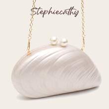 STEPHIECATHY 女款時尚奢華優雅壓克力手拿包，磁吸開合，貝殼造型長鏈手提包，適合婚禮、晚餐、派對、舞會與宴會的晚宴包 - 米色 - 查看 5
