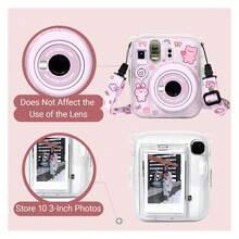 Cartoon Stickers + Lanyard Transparent Protective Case Set For InstaxMini 13, Transparent Protective Cover With Back Pocket + Colorful Shoulder Strap, Instant Camera Transparent Crystal Shell Protective Case, Easy To Install PVC Shell, Anti-Yellowing, Anti-Drop, Anti-Scratch Photography Camera Protective Accessories - View 6
