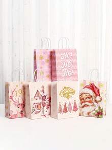Christmas Gift Bags Bulk Pink Gift Bags With Handle Birthday Bags Present Bag For Party Birthday Wrapping Xmas Holiday Presents, With Greeting Card - Multicolor - View 9