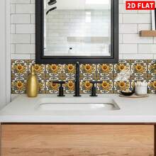 8/16/32/64pcs 6-Inch Vintage Floral Tile Stickers, Self-Adhesive Removable Wall Decals For Kitchen, Bathroom And Home Decor - C - View 4