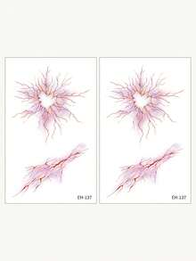 STARTTOOS 2PCS Halloween Pink Purple Gradient Heart Vascular Lightning Pattern Halloween Makeup Halloween Street Party Gift Tattoo Stickers Arm Face Waist Abdomen Shoulder Neck Collarbone Waterproof Tattoo Stickers - Multicolor - View 2