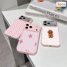 3pcs Polka Dot & Stripe Print TPU Shockproof Full Coverage Precise Protective Case Compatible With Apple 11/12/13/14/15/16/16Pro/16ProMax/17/17pro/17ProMax/18pro 18ProMax - Multicolor - View 1